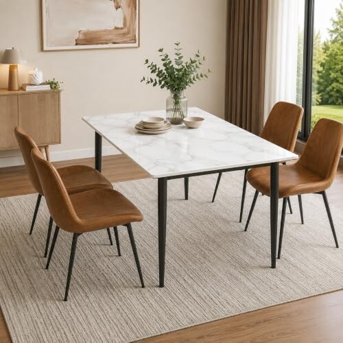Eclipse Four Seater Faux Marble Dining Set | 15mm Sintered Stone Dining Table