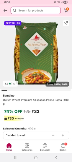 Minutes: Bambino penne pasta 400gm at 32