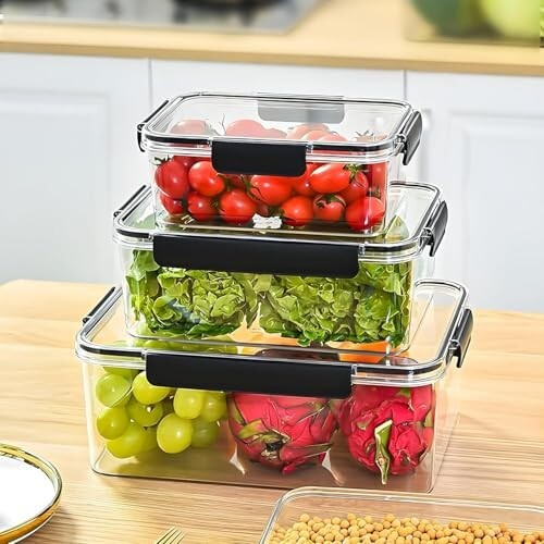 Storescent Airtight Fridge Storage Containers Set of 3 | BPA-Free Plastic Kitchen Boxes for Pulses, Grains, Cereals, Dry Fruits | Pantry Organizer | 300ml, 800ml, 1200ml (Black (Set of 3))