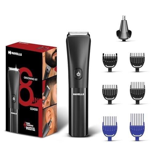 Havells 8 in 1 Grooming Kit |2-in-1 Special Blade|Nose & Ear Attachment|GS4008