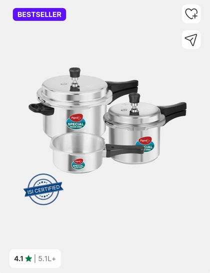Pigeon Special 2 L, 3 L, 5 L Pressure Cooker (Aluminium)