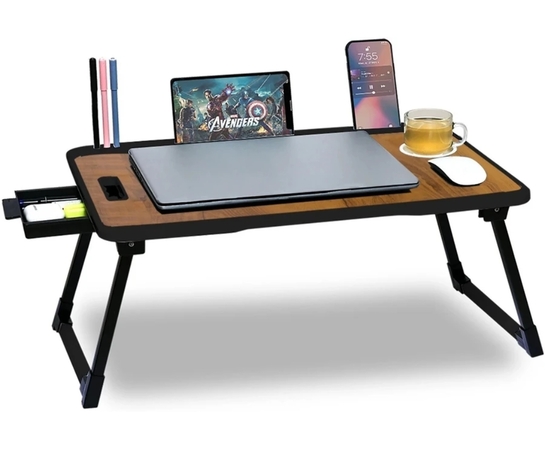FurniGully Foldable Multipurpose Wood Portable Laptop Table (Finish Color - BROWN, Pre Assembled)