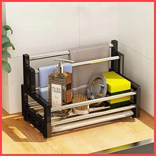 wolpin Multipurpose 3 in 1 Kitchen Sink Organizer Dish Drainer Rack Stand for Dishwasher Liquid, Soap & Sponge Storage Basket Waterproof-Stainless Steel