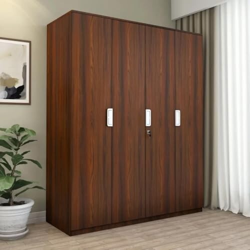 Nilkamal Joyce Neo 4 Door Wooden Wardrobe for Bedroom | Engineered Wood | Walnut