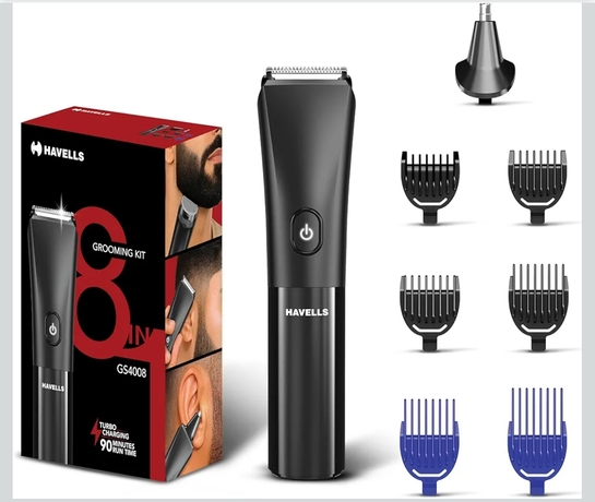 Havells 8 in 1 Grooming Kit |2-in-1 Special Blade|Nose & Ear Attachment|4 Beard & 2 Hair Combs|Type C Turbo Charge|No Nicks & Cuts|2 Year Guarantee|GS4008