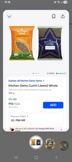 Instamart: Kitchens Gems 500gm Jeera at 113