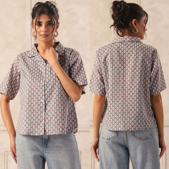 [App only coupon: MYNTRAEXCLUSIVE1] June 9 Clothing - grey, printed, informal cotton shirt for women