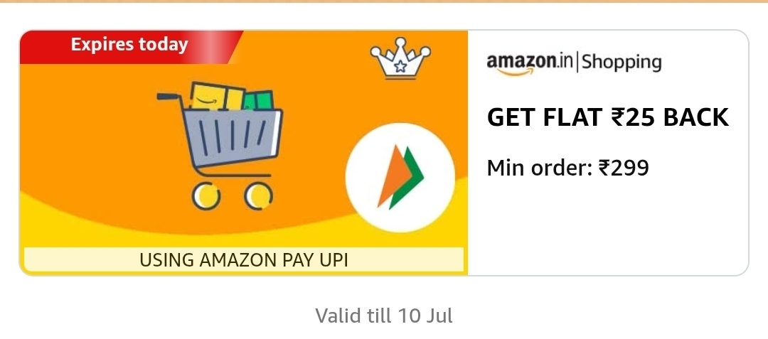 On ₹299 amazon pay gc flat 25 cashback,  100 times , user specific 