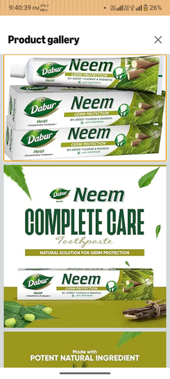 Dabur Herb'l Neem Toothpaste - 600g (200g + 100g x Pack of 2) | Fights Bacteria | No Added Flourides & Parabens | Complete Oral Care