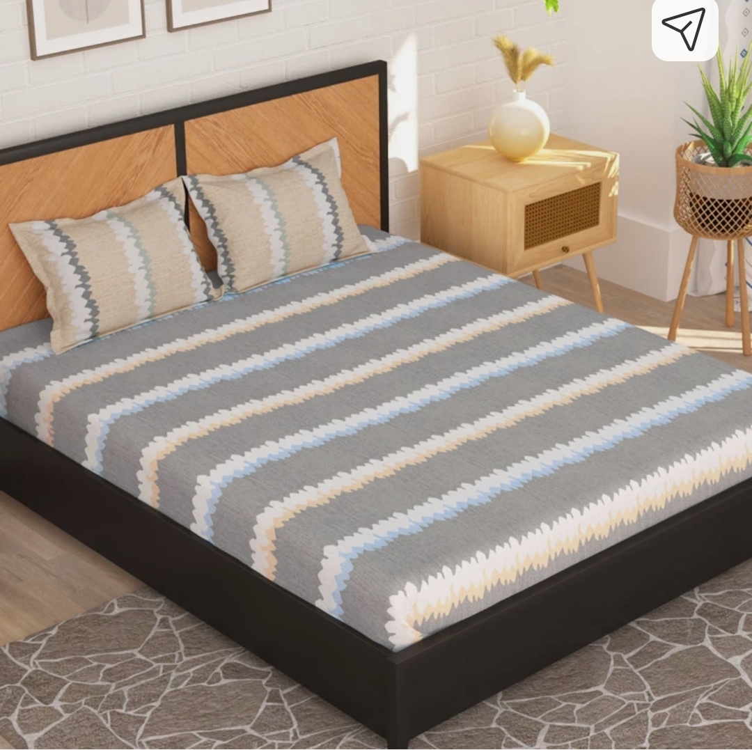 Story@home Microfiber Double Flat 160 TC Printed 1 Bedsheet with 2 Pillow Covers (Grey, White)