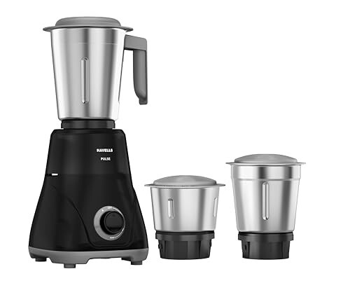 Havells Pulse 500 Watt Mixer Grinder|3 Stainless Steel Leak-Resistant Jars