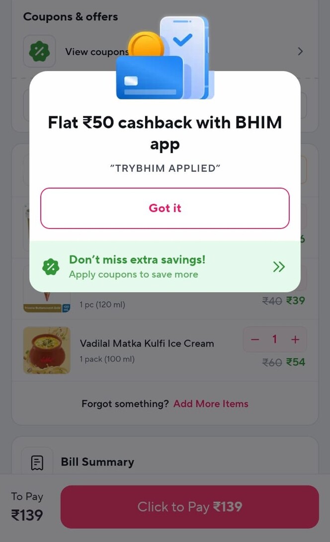 Zepto + BHIM ₹50 Cashback Offer, Minimum Order Rs 99