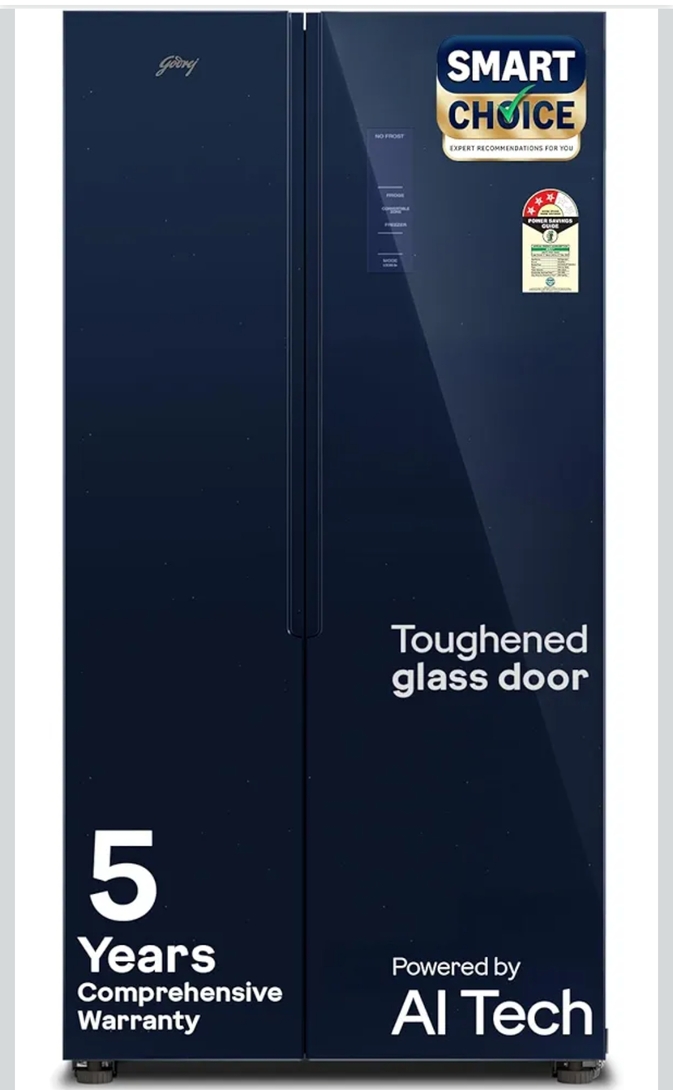 Godrej 600L 3Star 5 Years Comprehensive Warranty Smart Convertible Zones | Toughened Glass Door | Side by Side Refrigerator (2025 Model, RS EONVELVET 646C RIT SM BL, Storm Blue)