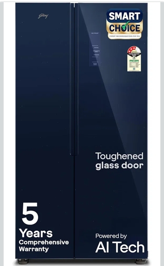 Godrej 600L 3Star 5 Years Comprehensive Warranty Smart Convertible Zones | Toughened Glass Door | Side by Side Refrigerator (2025 Model, RS EONVELVET 646C RIT SM BL, Storm Blue)