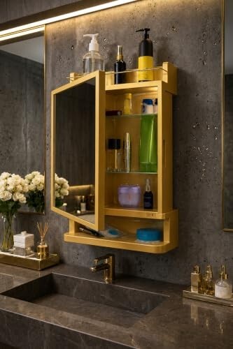 CIPLA PLAST Rich Look Bathroom Cabinet with Mirror- (Made in India) (Golden)