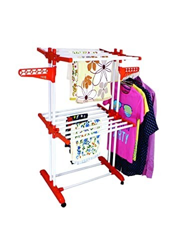 CIPLA PLAST Heavy Duty Portable Cloth Dryer Stand with 2 Pole & 2 Layer with 6 Wheels- Royal Jumbo