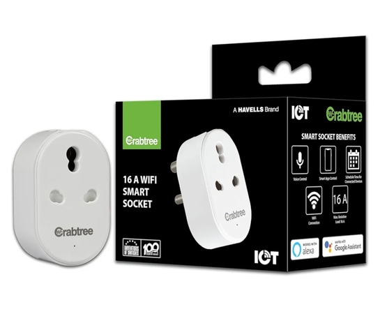 Havells 16 A Wi-Fi Smart Plug (White) with Voice Control & Energy Monitoring