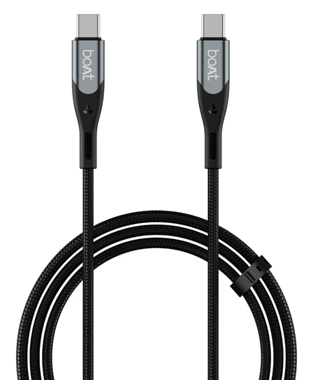 boAt Type C to C 65W Fast Charging Cable with 480 Mbps Data Transfer, Tangle-Free Cable in Premium Nylon Braided Design (Carbon Black)