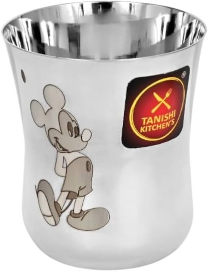 TANISHI Mickey Character Stainless Steel Glass 100ml | Kids Cartoon Drinkware | Rust Free