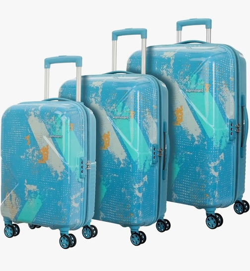 Kamiliant by American Tourister ATHER | Printed Trolley Bag Set of 3 (55+68+79 cms) for Travel|Hard Case Polypropylene (PP) Suitcase|360° 8-Wheel Spinner Luggage Trolley|Combination Lock | Sea Blue