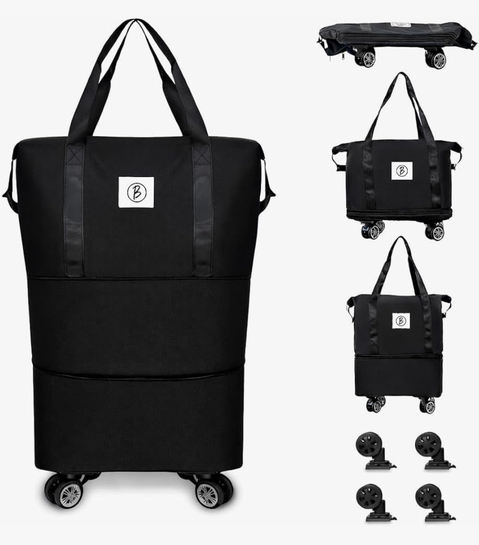 Btag Travel Duffle Bag with Wheels | Convertible Handbag, Trolley & Shoulder Luggage for Clothes | Space-Saving Foldable Travel Companion | Expandable & Waterproof Traveling Bag for Unisex (Black)