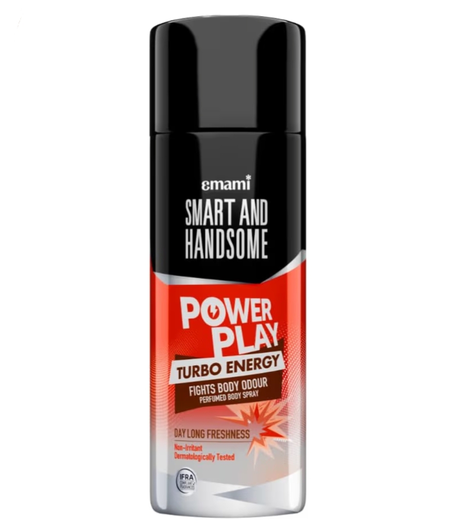 Smart And Handsome Power Play Turbo Energy Perfumed Body Spray For Day Long Freshness,150ml, Dermatologically Tested, Non-Irritant Formula, Zesty Orange & Grounding Base of Patchouli with Black Pepper