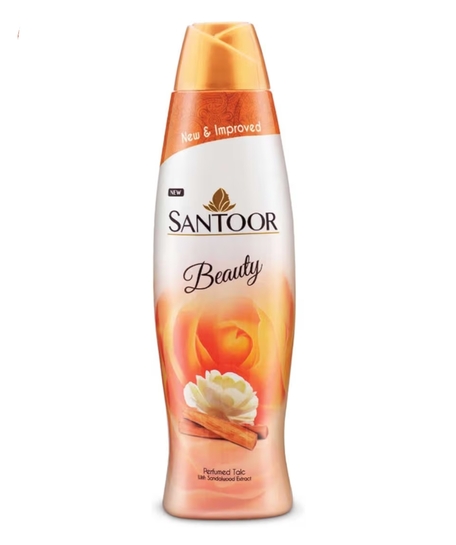 Santoor Beauty Talc with Sandalwood Extracts| Sandal, Rose, Musk & Geranium Mint Fragrance| Absorbs Excess Moisture| Dermatologically Tested| For All Skin Types (400g)