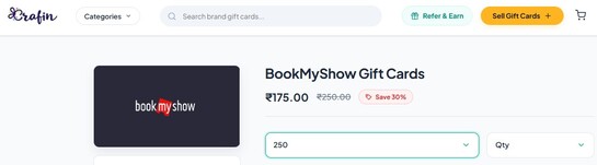 Crafin x BMS GC @30% off | ₹250 and ₹100 Denominations 