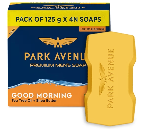 Park Avenue Premium Men’s Soaps for Bath – Good Morning | 125g (Pack of 4) | Enriched with Tea Tree Oil & Shea Butter | Grade 1 Soap | For All Skin Types
