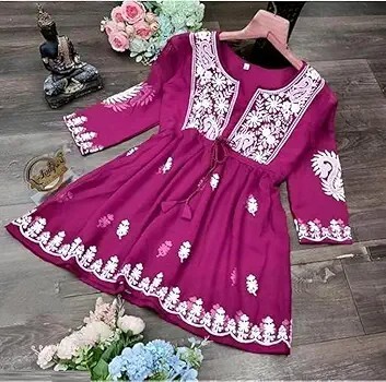 Gauri Laxmi Enterprise Women's Embroidered Georgette Peplum Top |  (in, Alpha, 2XL, Regular, Rani)