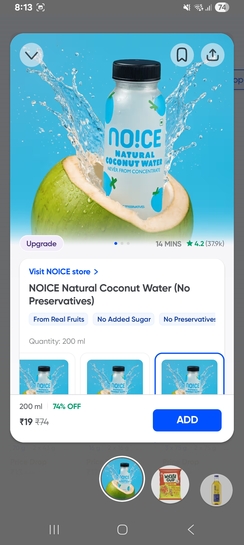 Instamart: Natural Coconut water at 19
