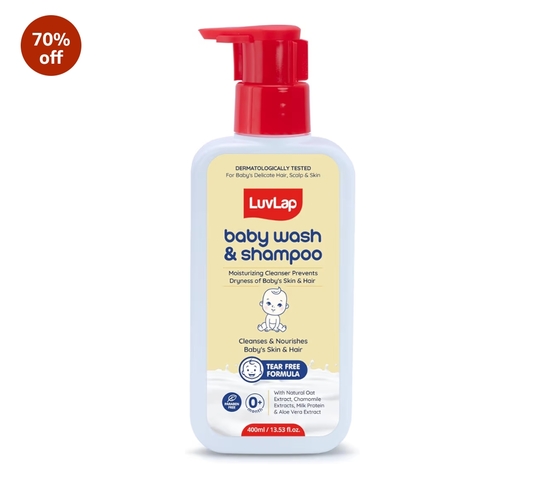 LuvLap Baby Wash & Shampoo -400ml, Milky Soft Head to Toe Wash With Oatmeal & Shea Butter, Paraben Free, Tear Free, Rich Moisturised Skin & Soft Hair, 2 in 1 Baby Body Wash, Dermatologically Tested