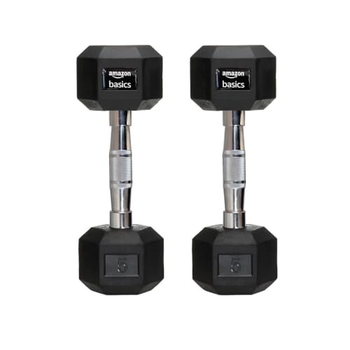 amazon basics Rubber Encased Hex Dumbbell Weight Set Of 2, 5 Kg,Black