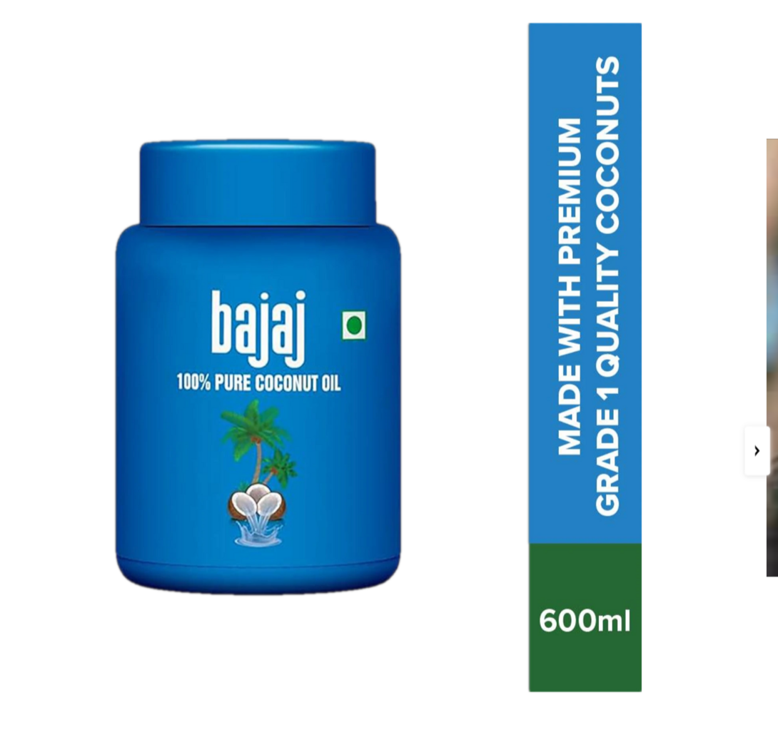 Flipkart Minutes - BAJAJ 100% Pure Coconut Oil Wide Mouth Jar – 600 ml(location specific)