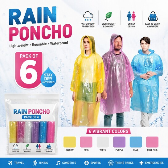 Raincoat with Hood (Random Colour, Pack of 6)