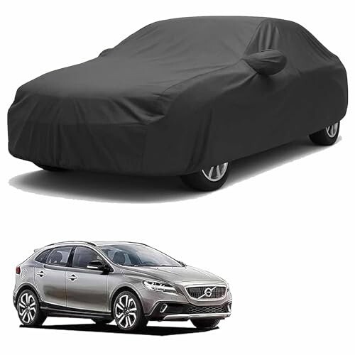 Sulfar 100% Water Resistant Car Body Cover Compatible with Mirror for Volvo V40 (Triple Stitched, Full Bottom Elastic, Dark Grey)