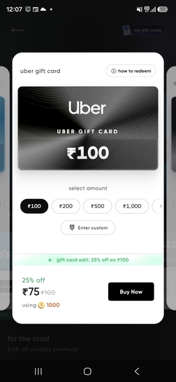 CRED Offer: Uber ₹100 Gift Card for Just ₹75 (Flat 25% OFF)