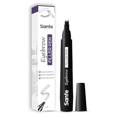 Sanfe Eyebrow Filler Pen | Waterproof Microblading Brow Pen | 4 Fork Tip Eyebrow Pencil for Natural Hair-Like Strokes | Long Lasting Smudge Proof Brow Makeup | 1 ml | Pack of 1