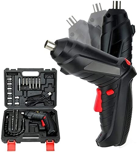 FEELING MALL 47 in 1 Screwdriver Bit Set Drill Accessories, Front LED Light, Flexible Shaft, Carrying Case, Easy for Small Home Projects (Multicolour, Standard)