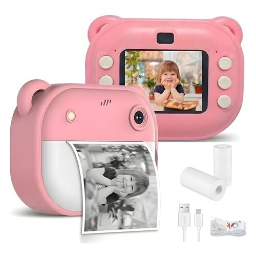 Chickmama Kids Instant Print Camera, 1080P HD 13MP, Thermal Inkless Printing, Rechargeable Digital Camera for Kids, Gift for Boys & Girls Age 3–12, 2 Roll Paper Included