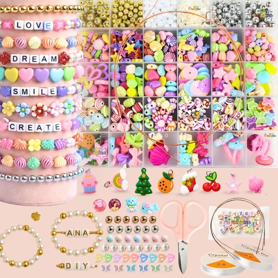 DIY Bracelet Making Kit for Girls | 31 Compartment Beads | Charms Alphabet Scissors | Age 6-14