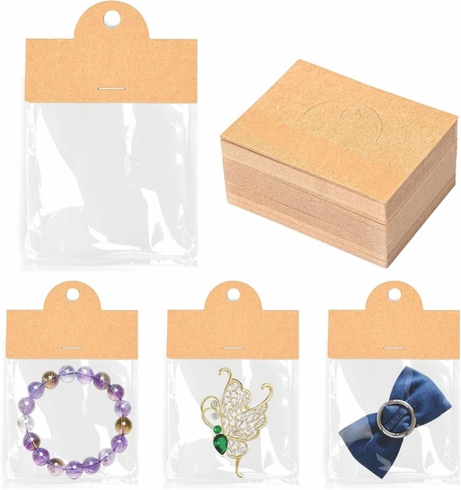 Kraft Paper Jewelry Package Bags 50pcs | Hanging Display Cards | Bracelet Earring Keychain | Brown