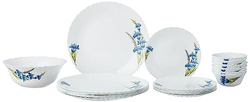Larah by Borosil Nina Fluted Series Opalware Dinner Set (White, 19 Pieces)
