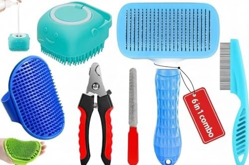 6 in 1 Pet Grooming Kit for Dog and Cat with Shedding Brush Nail Clipper