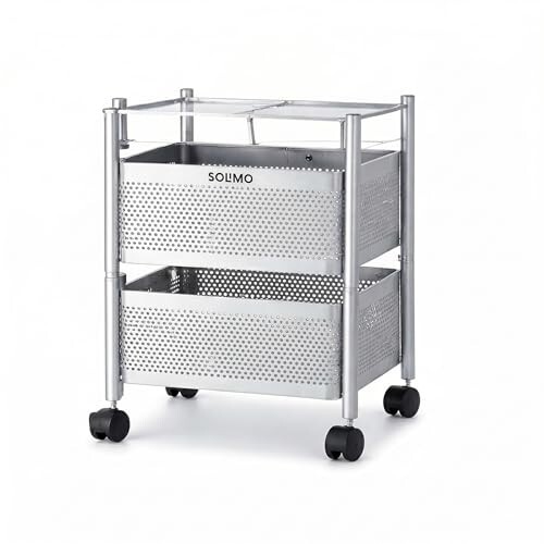 Amazon Brand - Solimo 360° Revolving Preassembled Heavy-Duty 2 Layer Square Portable Trolley with Wheels (Matte,Silver)