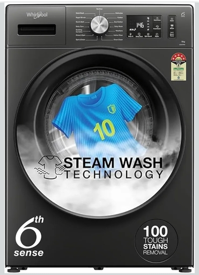 Whirlpool 9 Kg Steam Wash Technology 5 Star Inverter Front Load Fully Automatic Washing Machine (Midnight Grey 1400 RPM)