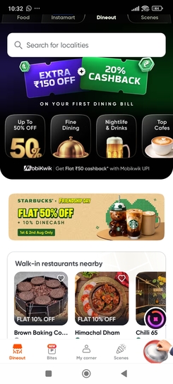 (Upcoming) Starbucks 50% off  swiggy dineout