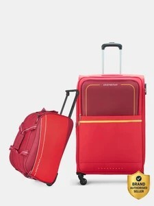 ARISTOCRAT Soft Body Set of 2 Luggage 4 Wheels - Evolve Large Trolley Bag 79cm & Delta Duffle Trolley 52cm For Travel - Red