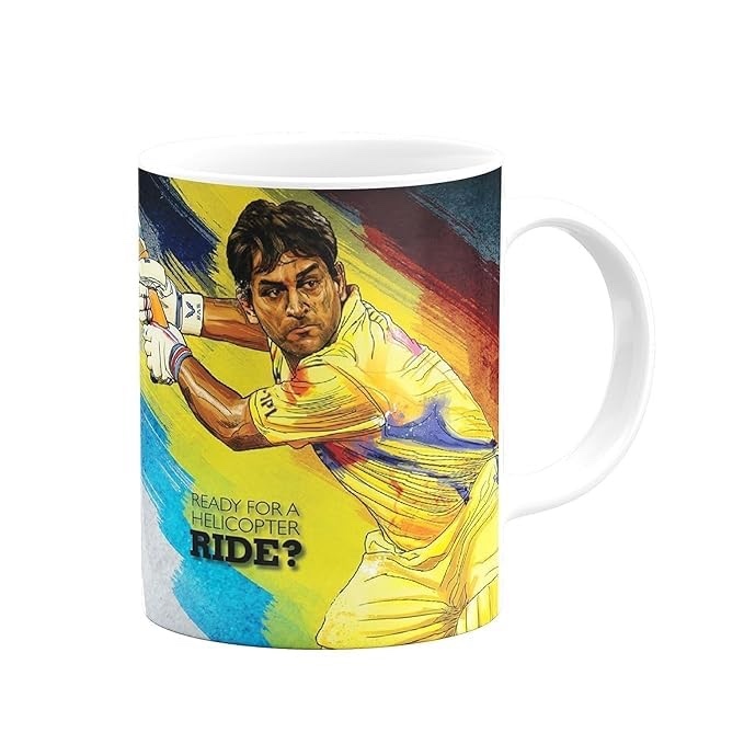 Cricket Theme Ceramic Coffee Mug | MS Dhoni Fan Art Print | Large | Sports Lover Gift