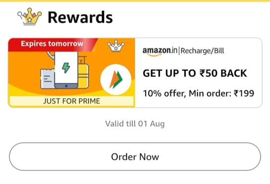 Amazon - GET UP TO ₹50 BACK (10% offer), Min order: 199 [CC Bill payment working]